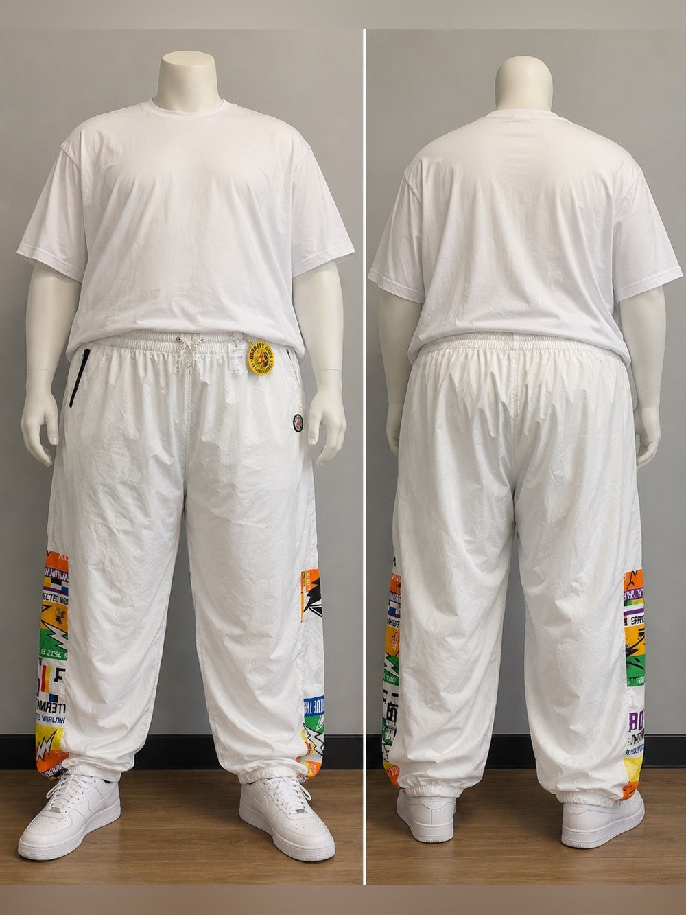 NWT Born Fly Men's 5XL White Joggers Graphic Patchwork Streetwear Respected